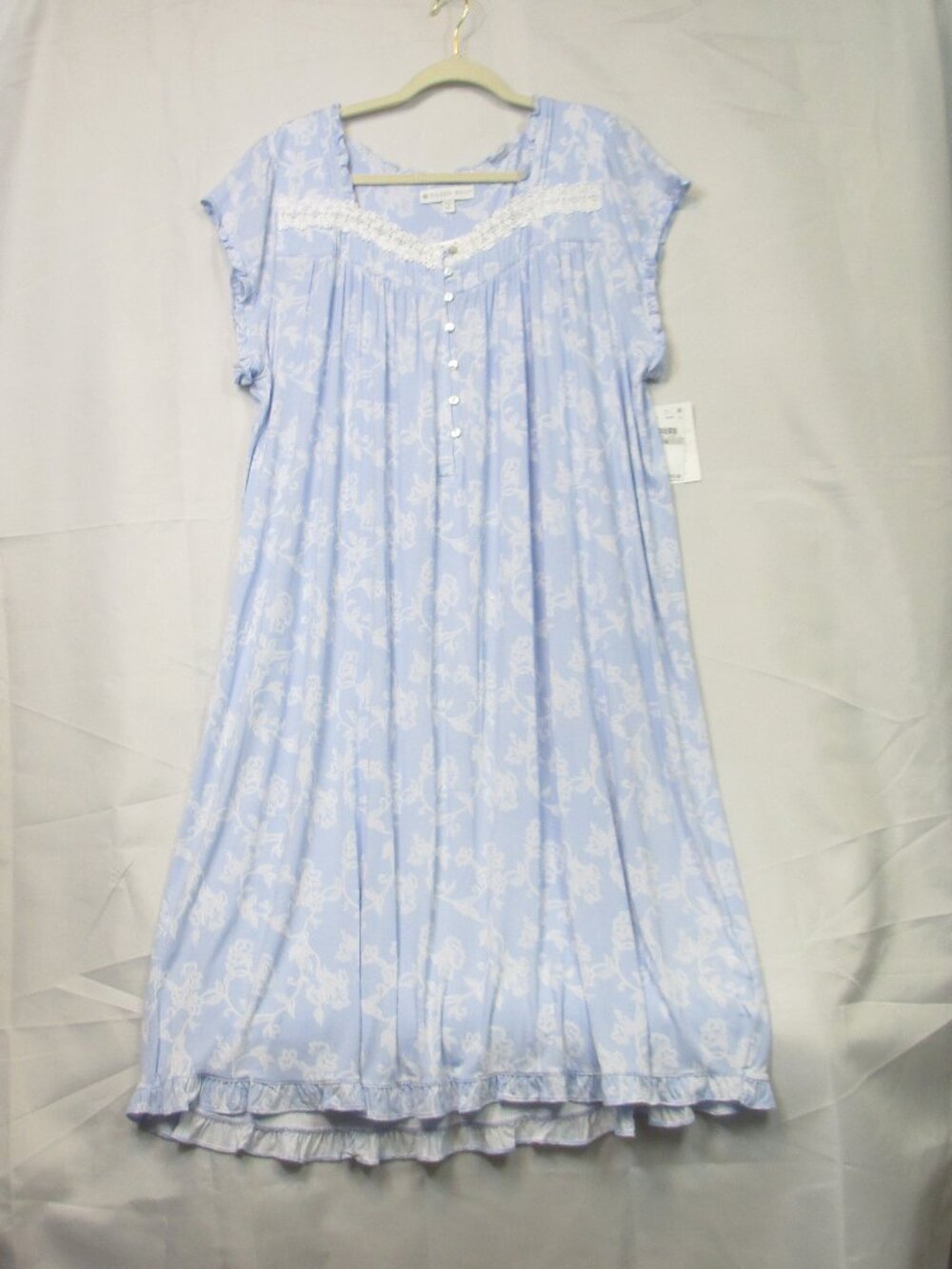 NWT $78 Eileen West Blue Floral SILKY Modal Long Waltz Nightgown Cap Sleeve 1X